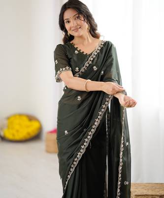 embellished star georgette embroidery work and moti work saree 6