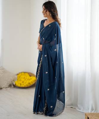 embellished star georgette embroidery work and moti work saree 4