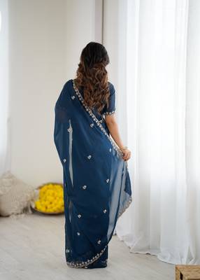 embellished star georgette embroidery work and moti work saree 5