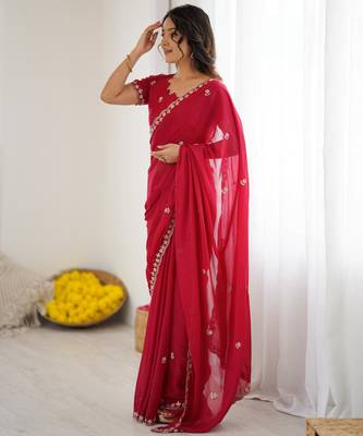 embellished star georgette embroidery work and moti work saree 4