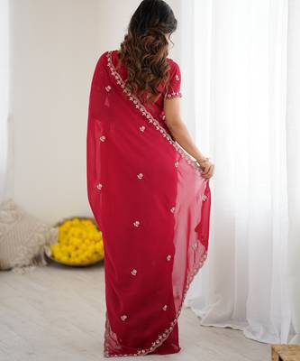 embellished star georgette embroidery work and moti work saree 5