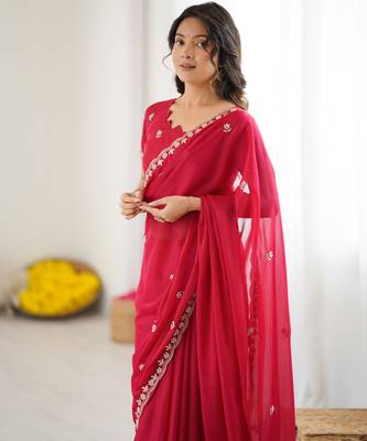 embellished star georgette embroidery work and moti work saree 6