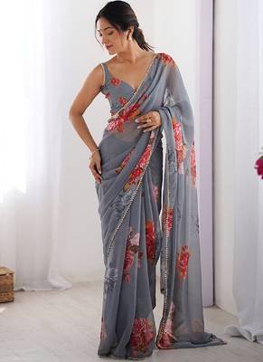 georgette printed saree with moti lace border 1