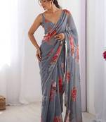 georgette printed saree with moti lace border