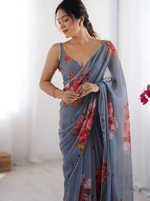 georgette printed saree with moti lace border 3