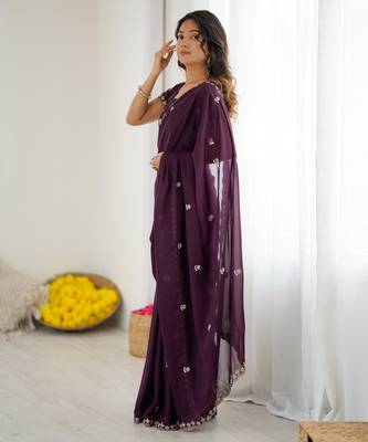 embellished star georgette embroidery work and moti work saree 3