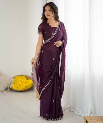embellished star georgette embroidery work and moti work saree 4