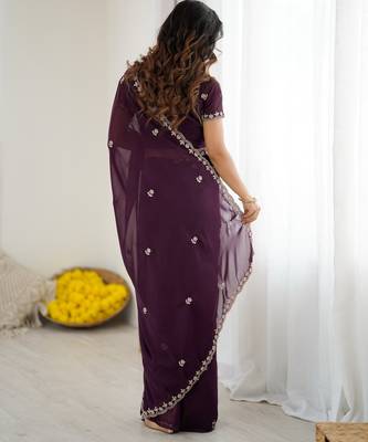 embellished star georgette embroidery work and moti work saree 5