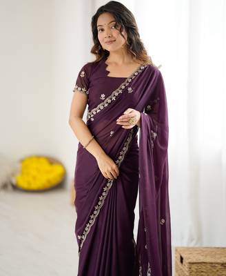 embellished star georgette embroidery work and moti work saree 6