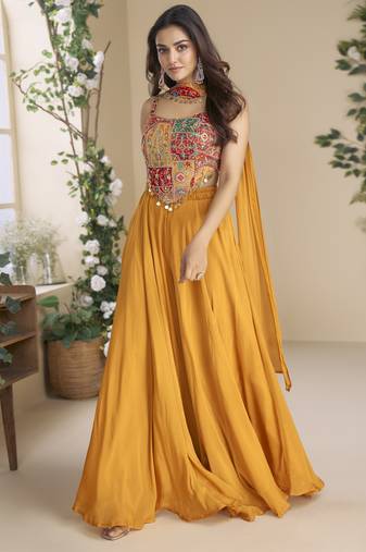 mustard colour palazzo style readymade suit set for festive