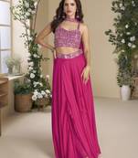 rani pink  embroidered croptop plazzo suit set festive wear