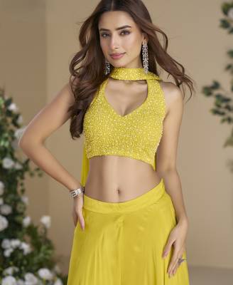 yellow colour beads work festive palazzo set 2