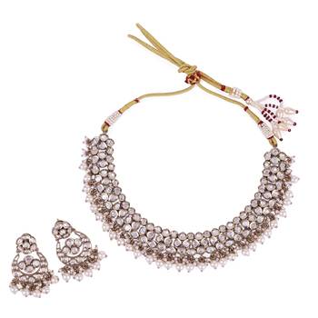 Marvellous round shape and pearls guchha gold plated choker necklace set for women and girls 1