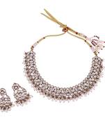 Marvellous round shape and pearls guchha gold plated choker necklace set for women and girls