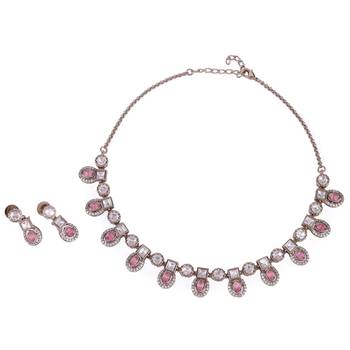 Delightful round and square shape gold plated choker necklace set for women and girls 1