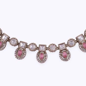Delightful round and square shape gold plated choker necklace set for women and girls 2