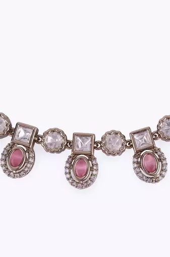 Delightful round and square shape gold plated choker necklace set for women and girls
