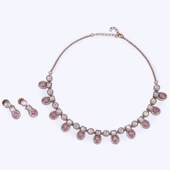 Delightful round and square shape gold plated choker necklace set for women and girls 4