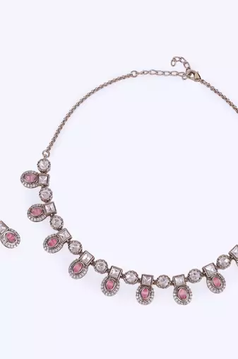 Delightful round and square shape gold plated choker necklace set for women and girls