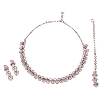 Elegant rectangle shape cz studded gold plated choker necklace set with maangtikka for women and girls 1