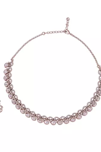 Elegant rectangle shape cz studded gold plated choker necklace set with maangtikka for women and girls