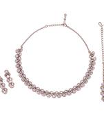 Elegant rectangle shape cz studded gold plated choker necklace set with maangtikka for women and girls
