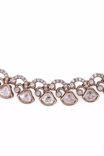 Elegant rectangle shape cz studded gold plated choker necklace set with maangtikka for women and girls