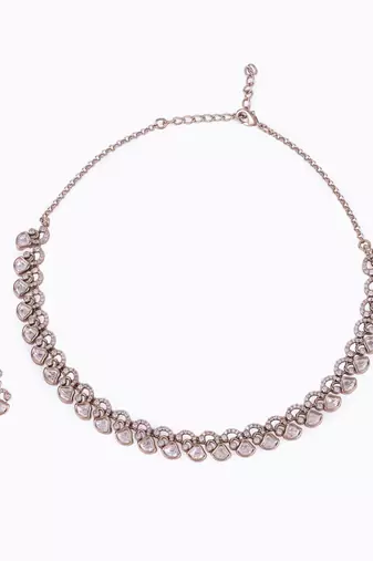 Elegant rectangle shape cz studded gold plated choker necklace set with maangtikka for women and girls