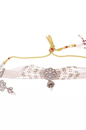 Fabulous flower design gold plated pearl choker necklace set for women and girls