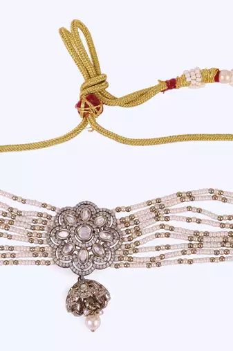 Fabulous flower design gold plated pearl choker necklace set for women and girls