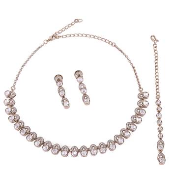 Glimmery round shape cz studded gold plated choker necklace set with maangikka for women and girls 1