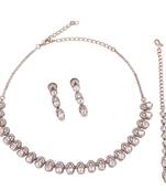 Glimmery round shape cz studded gold plated choker necklace set with maangikka for women and girls