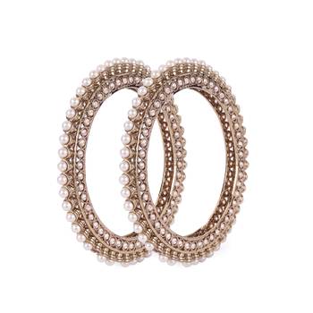 Pretty glimmery round shape gold plated brown stone set of 2 bangles for women 1