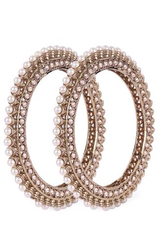 Pretty glimmery round shape gold plated brown stone set of 2 bangles for women