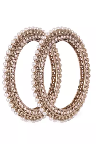 Pretty glimmery round shape gold plated brown stone set of 2 bangles for women