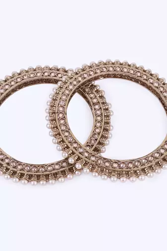Pretty glimmery round shape gold plated brown stone set of 2 bangles for women