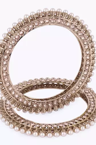 Pretty glimmery round shape gold plated brown stone set of 2 bangles for women