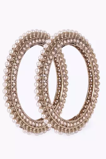 Pretty glimmery round shape gold plated brown stone set of 2 bangles for women