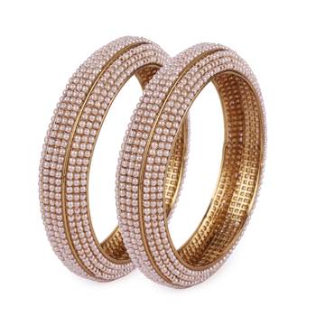 Stylish modish gold plated pearl set of 2 bangles for women 1