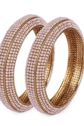 Stylish modish gold plated pearl set of 2 bangles for women