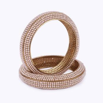 Stylish modish gold plated pearl set of 2 bangles for women 2