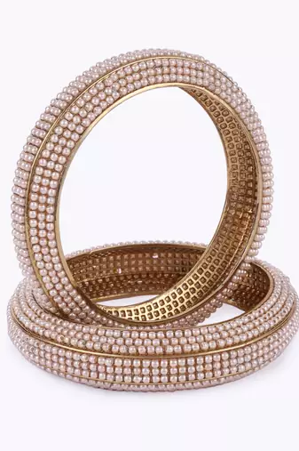 Stylish modish gold plated pearl set of 2 bangles for women