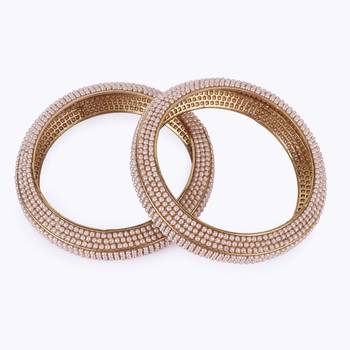 Stylish modish gold plated pearl set of 2 bangles for women 3