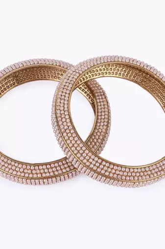Stylish modish gold plated pearl set of 2 bangles for women