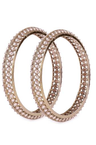 Traditional astonish round shape gold plated brown stone set of 2 bangles for women