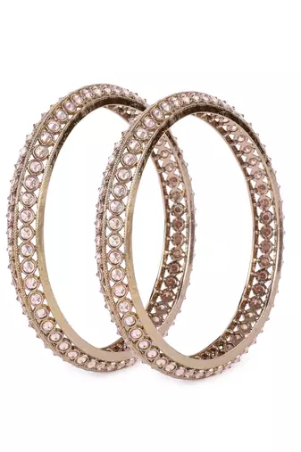 Traditional astonish round shape gold plated brown stone set of 2 bangles for women