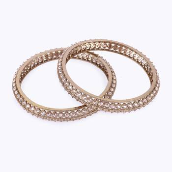 Traditional astonish round shape gold plated brown stone set of 2 bangles for women 2