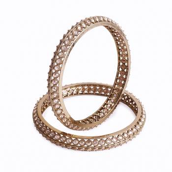 Traditional astonish round shape gold plated brown stone set of 2 bangles for women 3