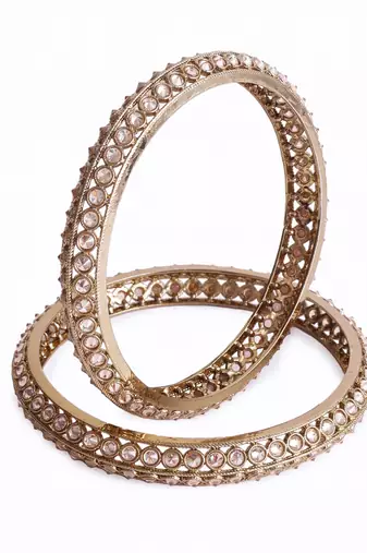 Traditional astonish round shape gold plated brown stone set of 2 bangles for women