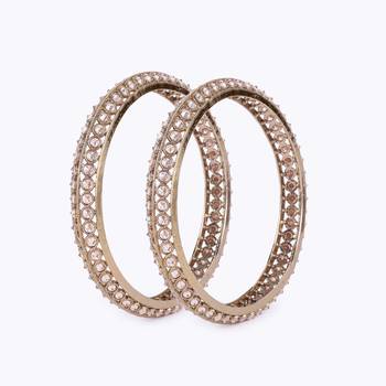 Traditional astonish round shape gold plated brown stone set of 2 bangles for women 4